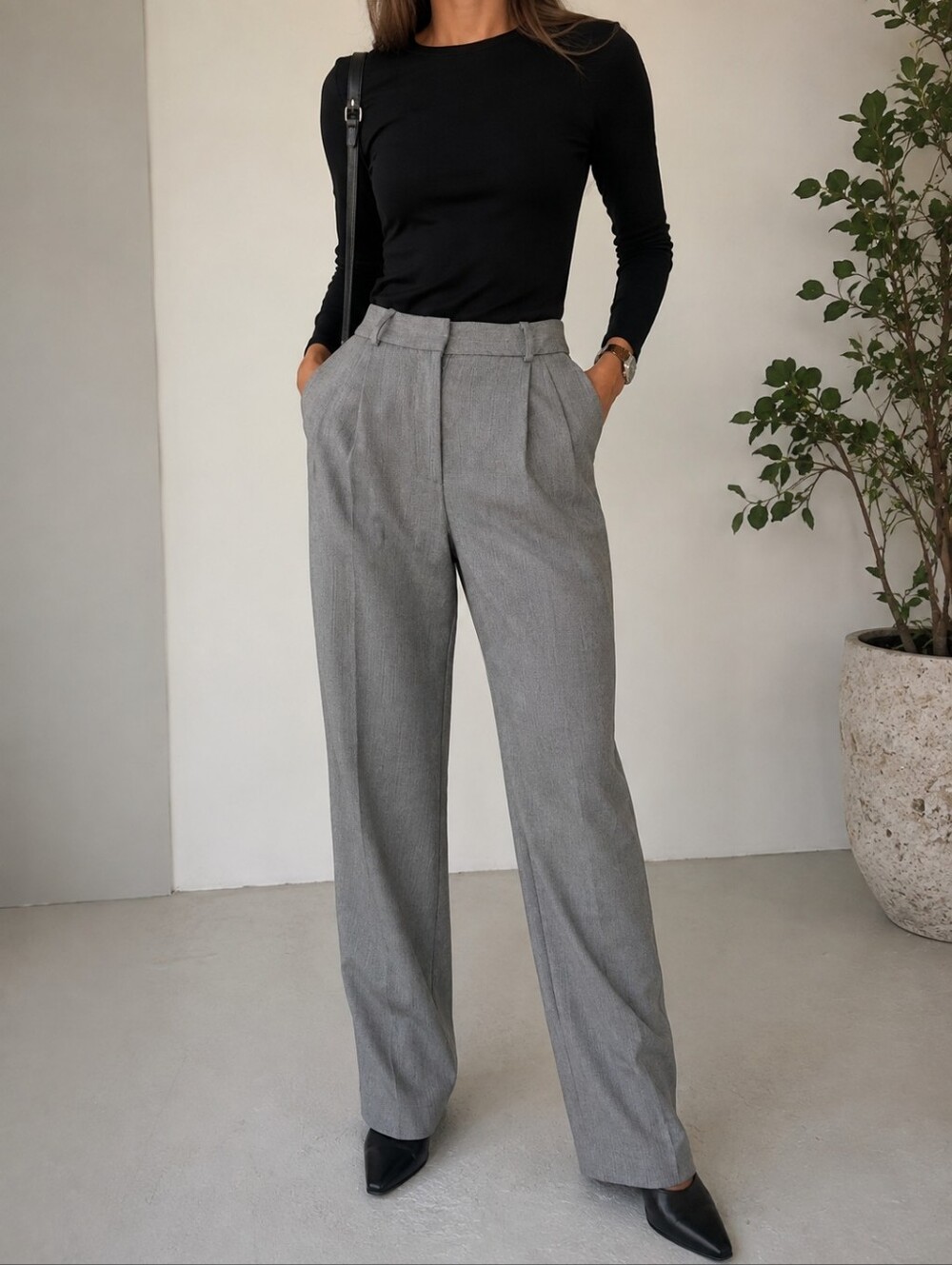 VELANCHE Made in France Grey Herringbone Trousers Dress Pants Size S